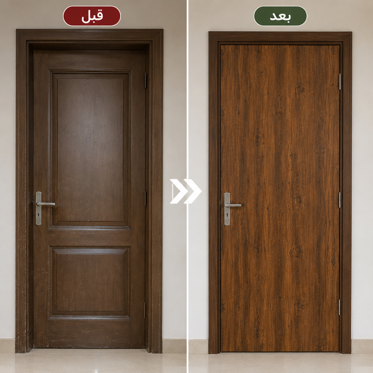 مقایسه قبل و بعد نصب برچسب طرح چوب قهوهای روستیک کد 6246