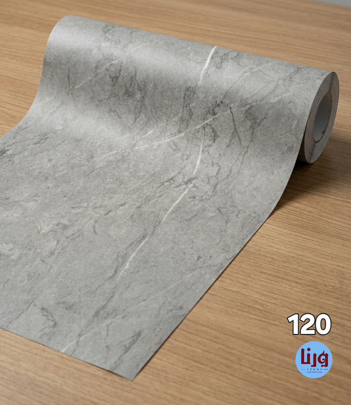 Alt: برچسب کف PVC طرح سنگ سوپر مات طوسی سدری کد 120 برند یورو دکور رول عرض 60 سانتی متر