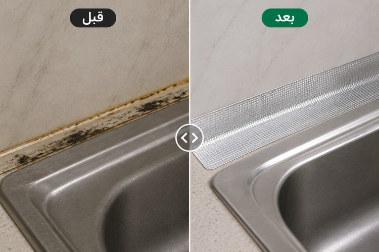 مقایسه قبل و بعد نصب برچسب نواری آب بندی دور سینک ظرفشویی