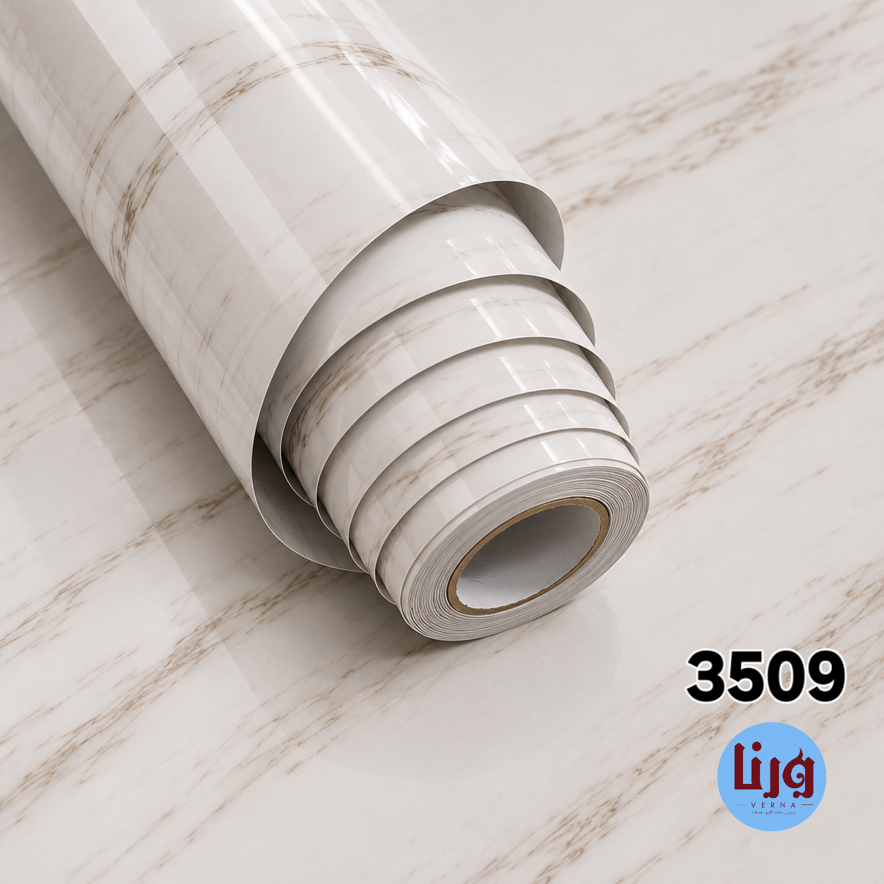 رول برچسب کابینت طرح سنگ هایگلاس سفید رگه شیر کاکائو کد 3509 یورودکور عرض 90 سانتی متر