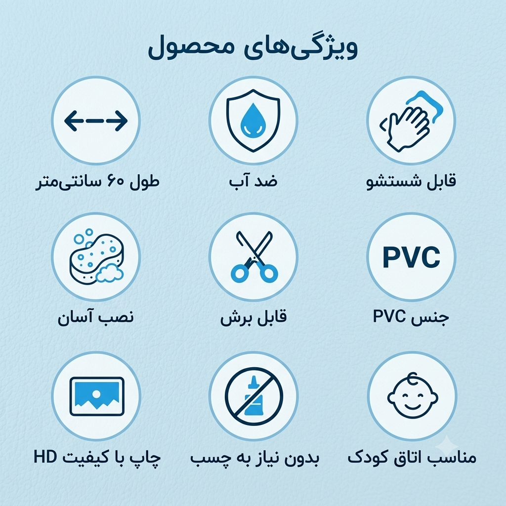 ویژگی های برچسب دیواری اتاق کودک باب اسفنجی یورودکور عرض 60 سانتی متر