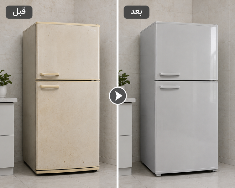 قبل و بعد روکش کردن یخچال قدیمی با برچسب کابینت طوسی روشن براق کد 6072