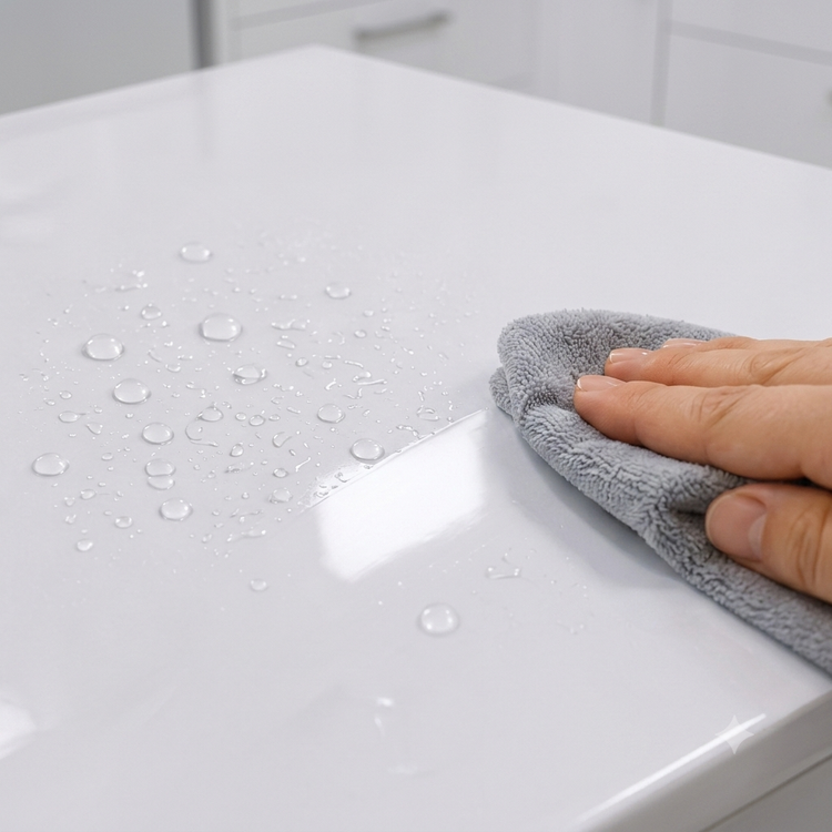 سطح ضد آب برچسب کابینت سفید هایگلاس با مقاومت در برابر رطوبت و نظافت آسان