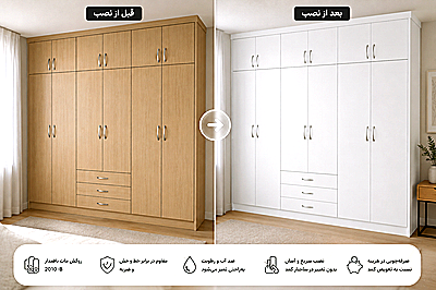کمد دیواری روکش شده با برچسب سفید مات PVC مناسب بازسازی دکوراسیون منزل