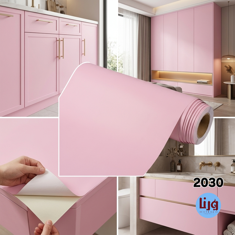 برچسب کابینت صورتی روشن مات ساده کد 2030 به صورت رول استودیویی