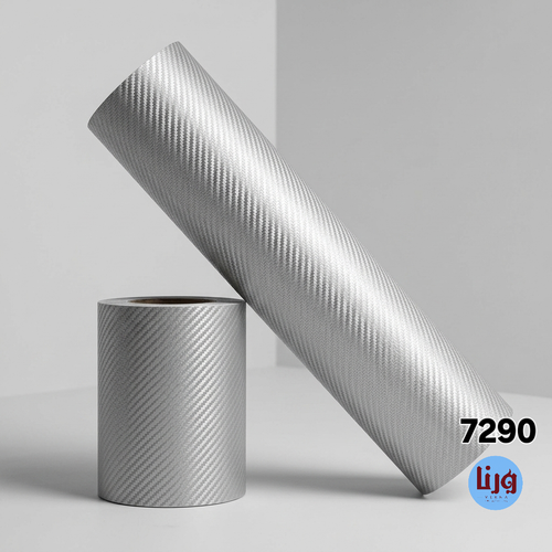 عکس استودیویی دو رول برچسب کربن سیلور بافت دار کد 7290 عرض ۶۰