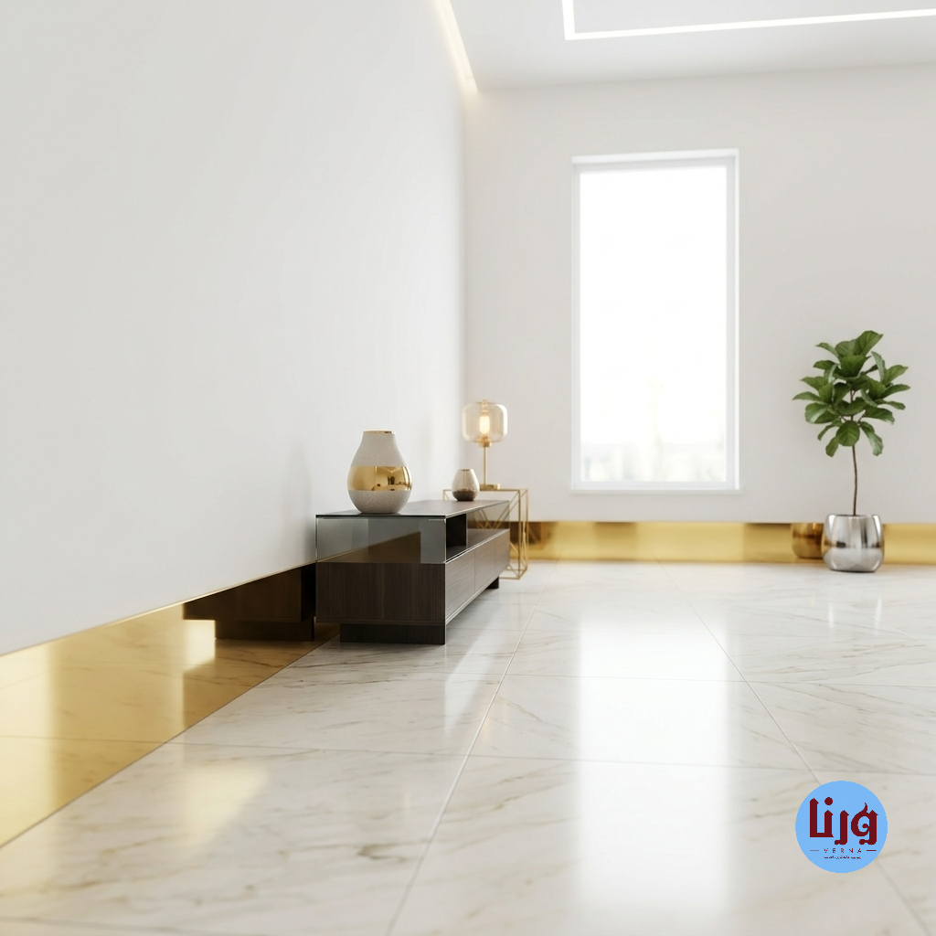 اجرای برچسب طلایی 10 سانتیمتری روی قرنیز سالن