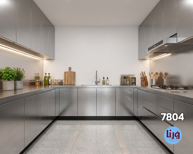کابینت آشپزخانه مدرن با برچسب طرح استیل براق یورودکور کد 7804