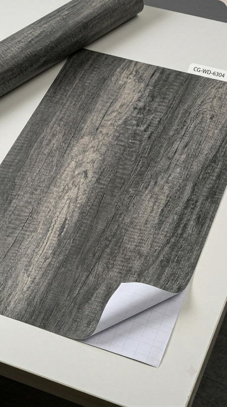 برچسب کابینت، در و دکوراسیون طرح چوب برجسته طوسی پررنگ کد ۶۳۰۴ | عرض ۹۰ سانتیمتر