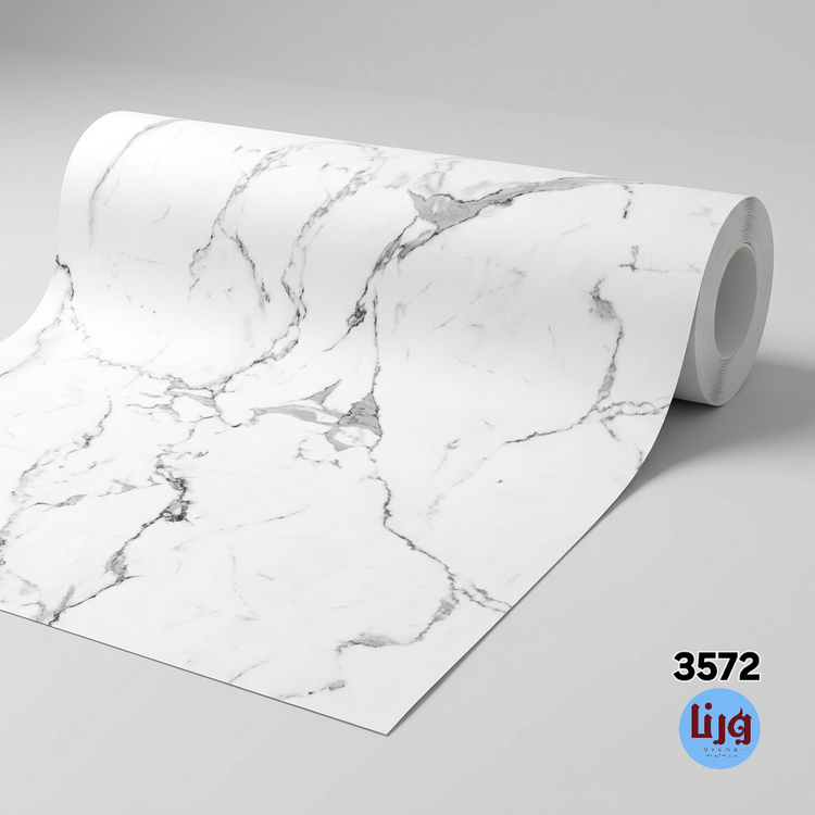 برچسب کابینت طرح سنگ مات سفید رگه مشکی کد 3572 عرض 90 سانتیمتر | روکش PVC خودچسب