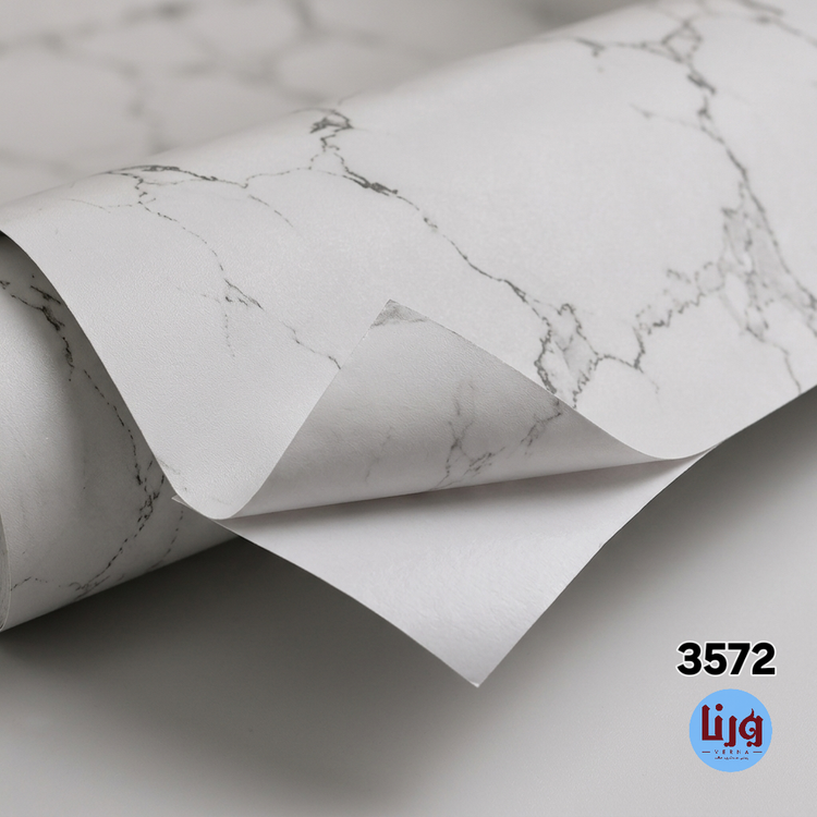برچسب کابینت طرح سنگ مات سفید رگه مشکی کد 3572 عرض 90 سانتیمتر | روکش PVC خودچسب