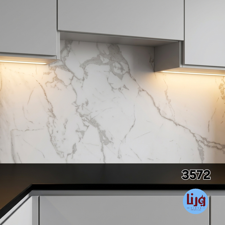 برچسب کابینت طرح سنگ مات سفید رگه مشکی کد 3572 عرض 90 سانتیمتر | روکش PVC خودچسب