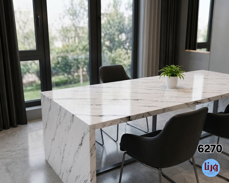 برچسب کابینت طرح سنگ هایگلاس سفید با رگه مشکی کد 6270 | عرض 90 سانتیمتر