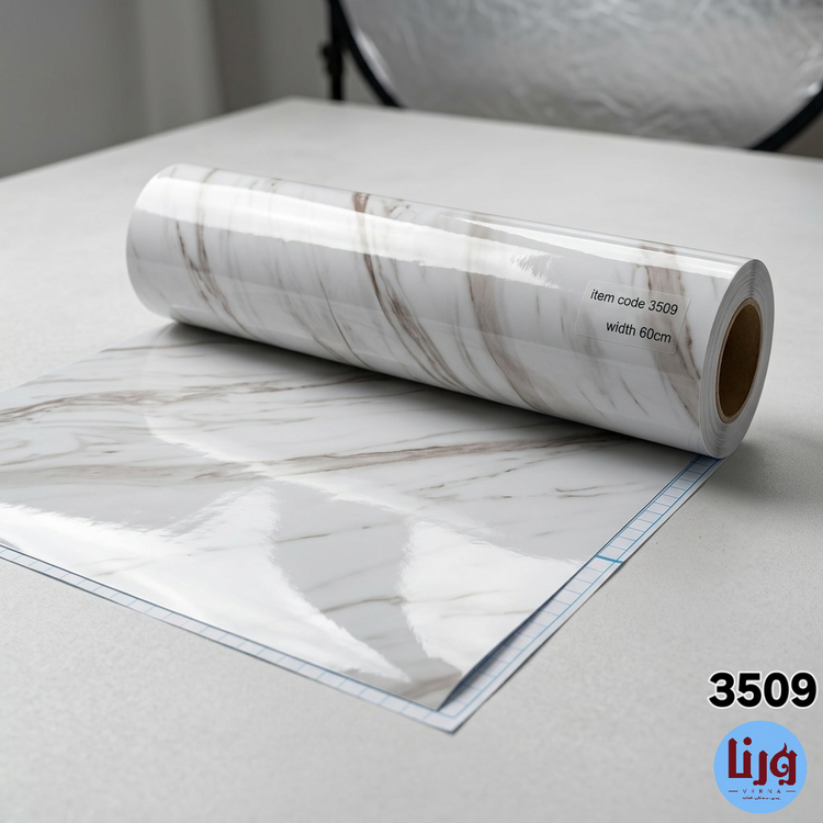برچسب طرح سنگ هایگلاس سفید رگه شیرکاکائویی کد 3509 | عرض 60 سانتیمتر