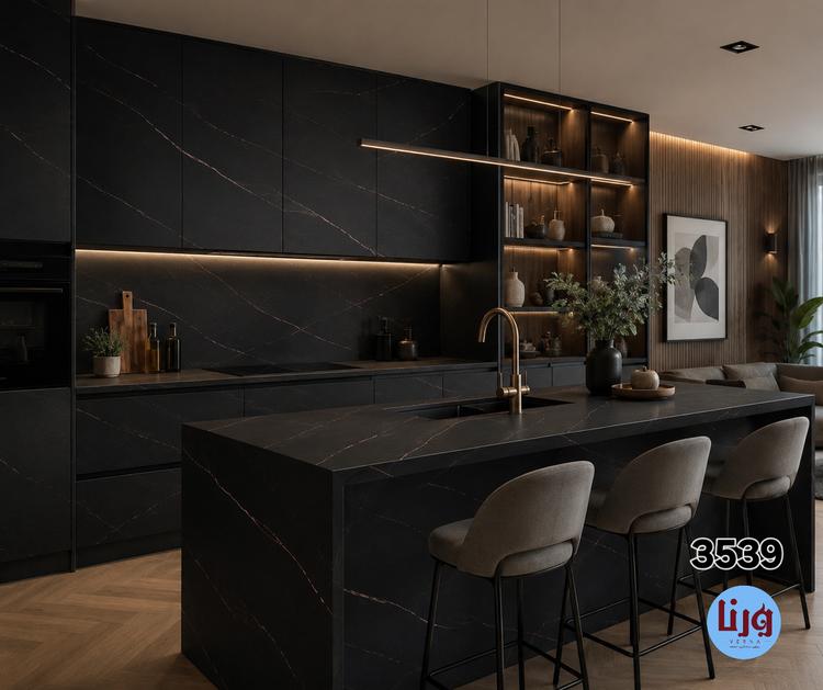 برچسب کابینت طرح سنگ مشکی رگه صورتی مات ضخیم کد ۳۵۳۹ | عرض ۶۰ سانتیمتر