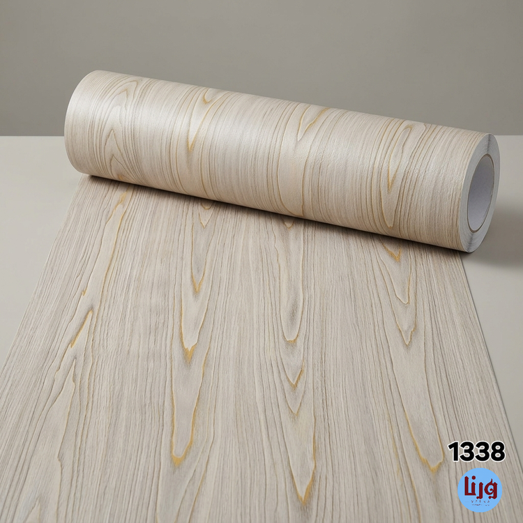رول استودیویی باز شده برچسب چوب کرم طوسی برجسته ورنا کد 1338 - عرض 60 سانت
