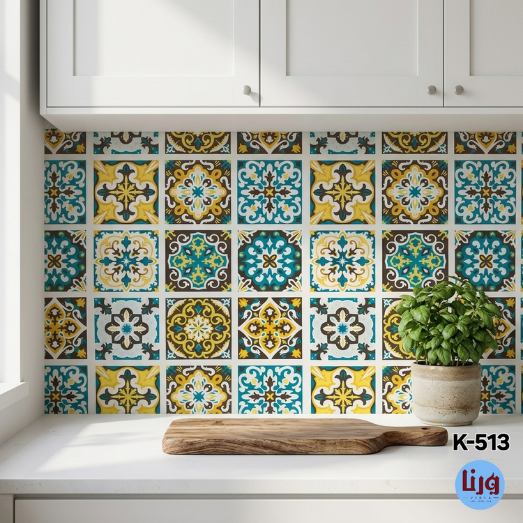 کاور بین کابینتی آشپزخانه با برچسب طرح کاشی سنتی کد K-513