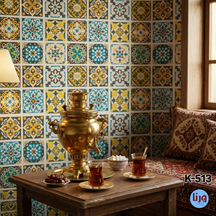 دیوارپوش دکوراتیو طرح کاشی سنتی کد K-513 در دکوراسیون