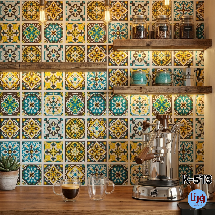 برچسب بینکابینتی، دیواری و دکوراتیو طرح کاشی سنتی کد K-513 | عرض ۶۰ سانتیمتر