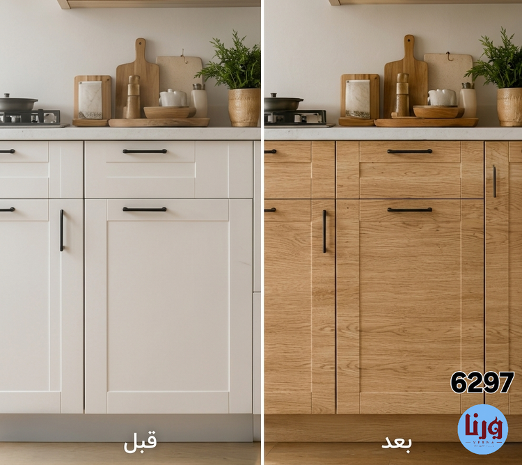کابینت آشپزخانه روکش شده با برچسب طرح چوب کرم نارنجی 6297