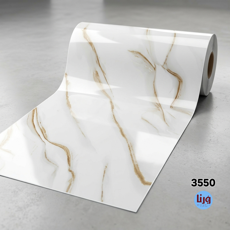 رول برچسب کابینت طرح سنگ سفید های گلس رگه طلایی کد 3550