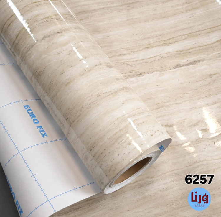 رول برچسب کابینت طرح سنگ تراورتن کرم هایگلاس کد 6257 یوروفیکس