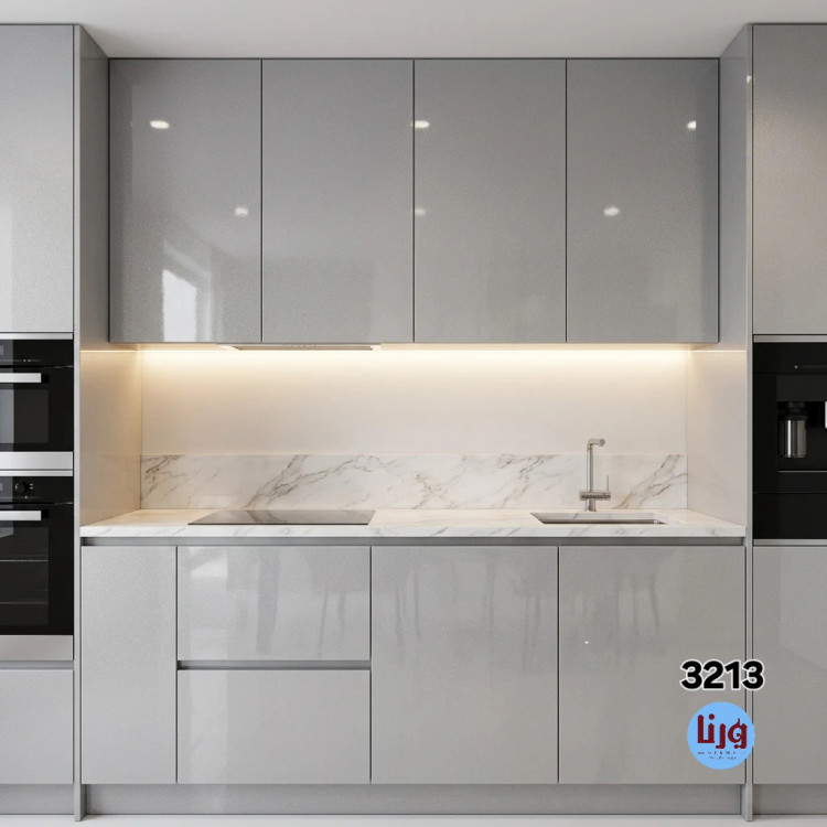 بازسازی کابینت آشپزخانه با برچسب طوسی هایگلس اکلیلی کد 3213 ورنا